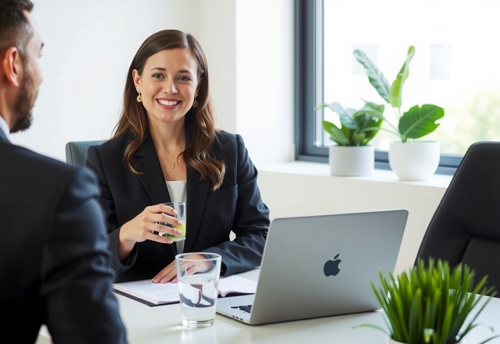 Dietetyk udzielający porad dotyczących zdrowego odżywiania dla stawów w nowoczesnym biurze